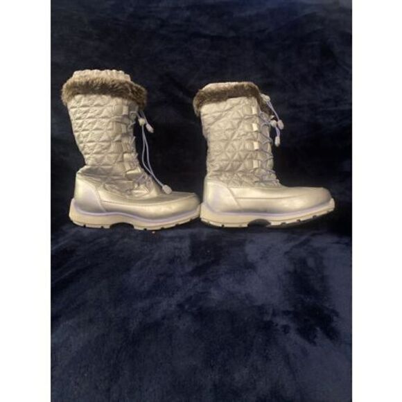 Lands end winter snow boots warm silver faux fresistent women Size 4 - Picture 6 of 9
